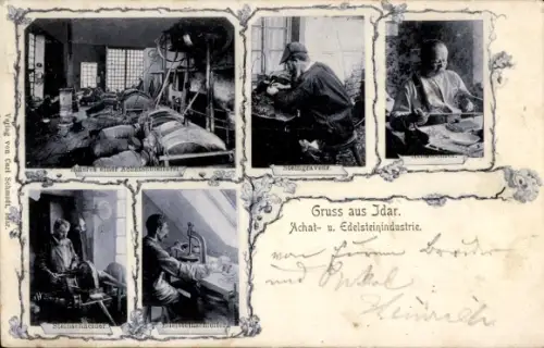 Ak Idar Oberstein an der Nahe, Verlag Carl Schmidt,  Achat- u. Edelsteinindustrie, Steingraveur, 