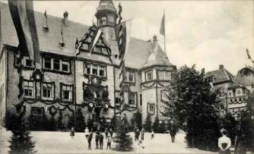 Ak Blankenburg am Harz, Rathaus im Festschmuck zum Einzug des Regenten am 18. Juni 1907