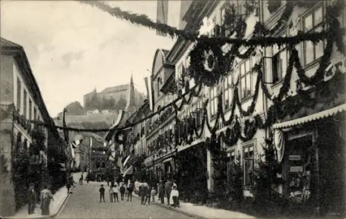 Ak Blankenburg am Harz, Tränkestraße im Festschmuck zum Einzug des Regenten am 18. Juni 1907