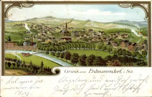 Litho Erdmannsdorf Augustusburg im Erzgebirge, Gesamtansicht