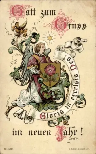 Ak Glückwunsch Neujahr, Engel, Wappen, Stern