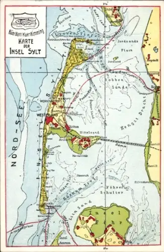 Landkarten Ak Insel Sylt in Nordfriesland, Westerland, Nordsee, Insel Föhr