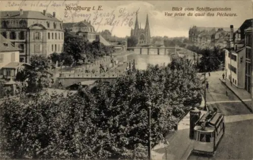 Ak Strasbourg Straßburg Elsass Bas Rhin, Blick vom Schiffleutstaden
