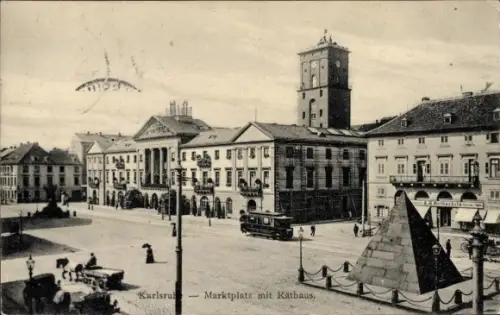 Ak Karlsruhe in Baden, Marktplatz mit Rathaus