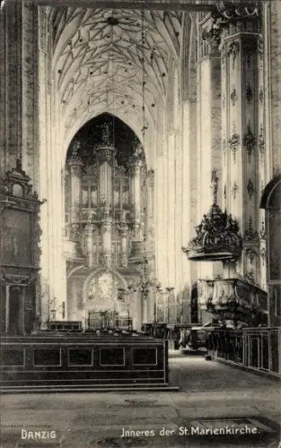 Ak Gdańsk Danzig, Innere der St. Marienkirche, Orgel