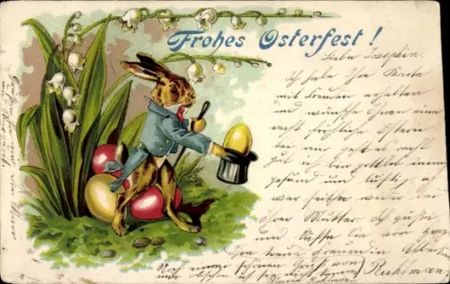 Litho Glückwunsch Ostern, Osterhase, Ostereier