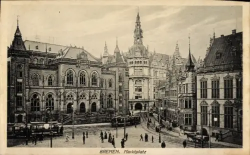 Ak Hansestadt Bremen, Marktplatz, Straßenbahnen