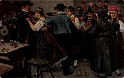Künstler Ak Hoffmann, H., Kirchweihe im Kinzigtal, Paare in Schwarzwälder Tracht, Tanz, Musiker