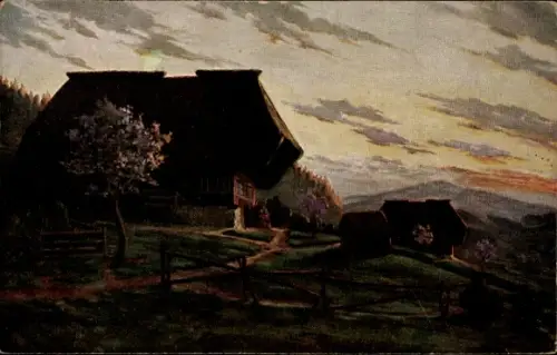 Künstler Ak Simon, Aug., Frühling im Schwarzwald, Sonnenuntergang
