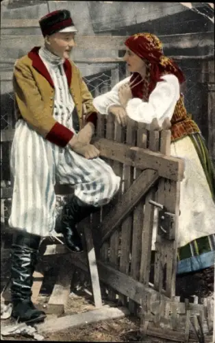 Ak Polnische Typen, Paar in Tracht