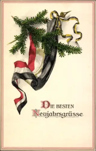 Ak Fröhliches Neujahr, Flagge, Tannenzweig, Patriotik I. WK