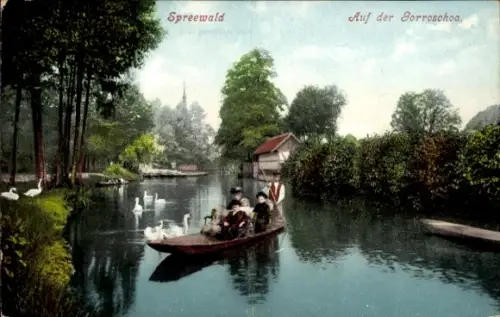 Ak Spreewald, Auf der Gorroshoa, Kahn, Anwohner