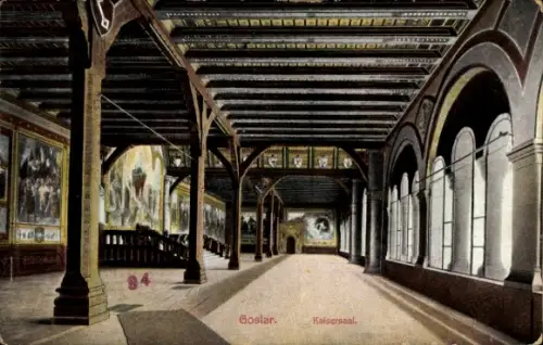 Ak Goslar am Harz,  Kaisersaal, Innenansicht, Gemälde an Wänden, große Fenster
