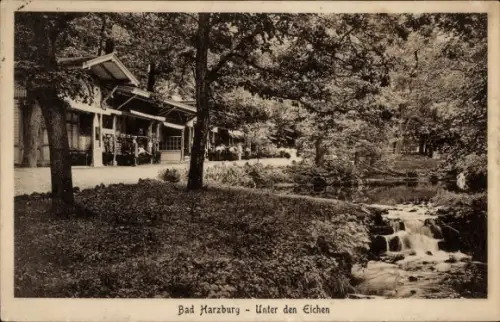 Ak Bad Harzburg am Harz, Unter den Eichen, Fluss, Gasthof
