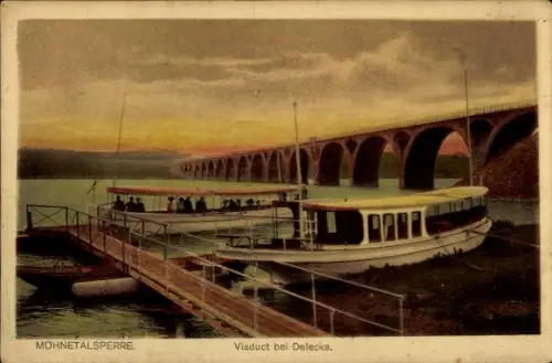 Ak Möhnesee in Westfalen, Möhnetalsperre, Möhnetalsperre, Viadukt bei Delecke, Anlegestelle, Ausf