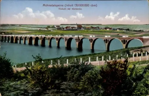 Ak Körbecke Möhnesee in Nordrhein Westfalen, Möhnetalsperre, Viadukt bei Körbecke