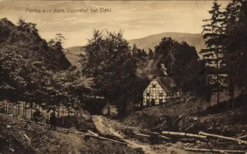 Ak Dahl Hagen in Westfalen, Volmetal, Partie aus dem Volmetal bei Dahl, Fachwerkhaus, Bachlauf, W
