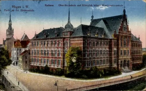 Ak Hagen in Westfalen, Rathaus, Ober Realschule und Königlich höhere Maschinenbauschule