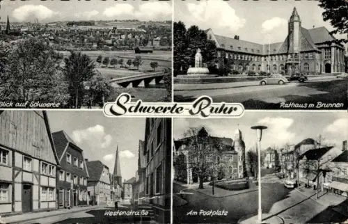 Ak Schwerte an der Ruhr, Blick auf Schwerte, Schwerte-Ruhr, Rathaus mit Brunnen, Westenstraße, Am