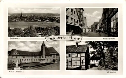 Ak Schwerte an der Ruhr, Totalansicht, Neues Rathaus, Kirchweg, Hüsingstr.