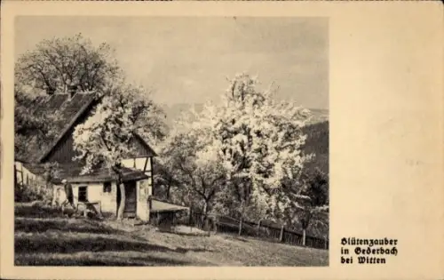 Ak Gederbach bei Witten an der Ruhr, Fachwerkhaus zur Baumblüte