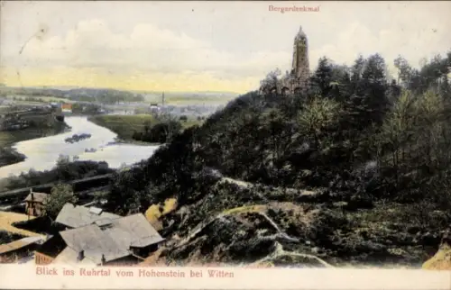 Ak Hohenstein Witten an der Ruhr, Blick ins Ruhrtal vom Hohenstein bei Witten, Bergerdenkmal