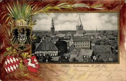 Präge Wappen Passepartout Ak Soest in Westfalen, Gesamtansicht