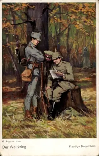 Künstler Ak Argyros, O., Der Weltkrieg, Freudige Nachrichten, Soldat liest einen Brief