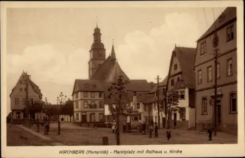 Ak Kirchberg im Rhein Hunsrück Kreis, Marktplatz, Rathaus, Kirche