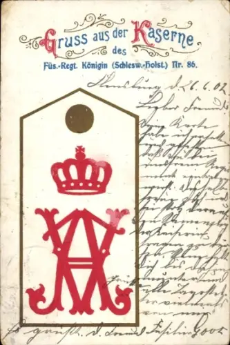 Regiments Ak Füsilier-Regiment Königin (Schleswig-Holsteinisches) Nr. 86, Augusta Victoria