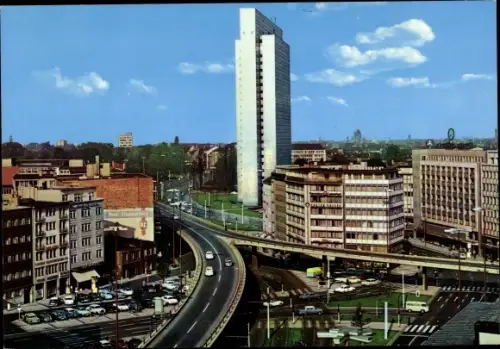 Ak Düsseldorf am Rhein, Autohochstraße, Thyssen-Hochhaus