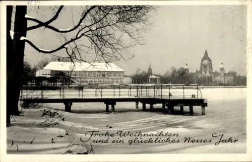 Ak Hannover, Anlegestelle im Winter, Frohe Weihnachten und ein glückliches neues Jahr
