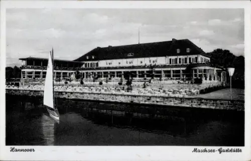 Ak Südstadt Hannover, Maschsee, Maschsee-Gaststätte, Segelboot