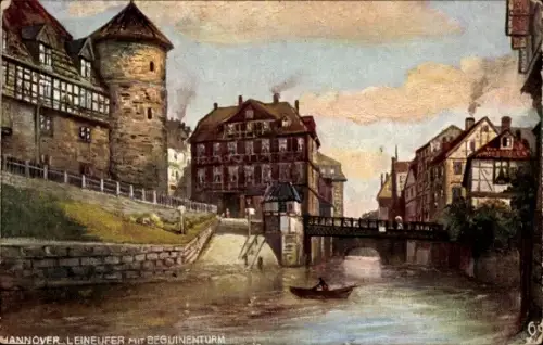 Ak Hannover a.d. Leine, Ufer mit Beguinenturm, Brücke