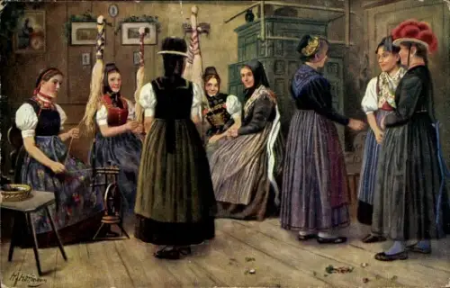 Künstler Ak Hoffmann, H., Spinnstube im Schwarzwald