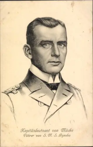 Künstler Ak Kapitänleutnant von Mücke, Führer von SMS Ayesha, Kaiserliche Marine, Stengel 49202