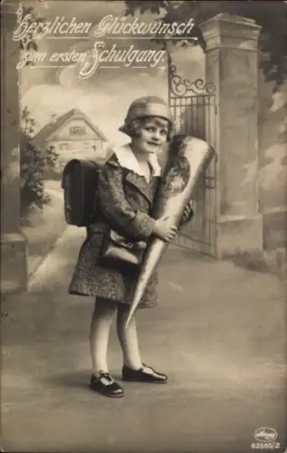 Ak Glückwunsch Einschulung, Mädchen, Schultüte