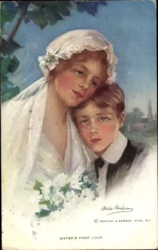 Künstler Ak Boileau, P., Sister's first Love, Junge Frau in Hochzeitskleidung und ihr Bruder