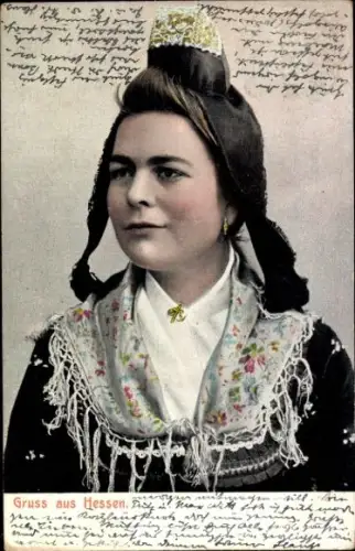 Ak Frau in Hessischer Volkstracht
