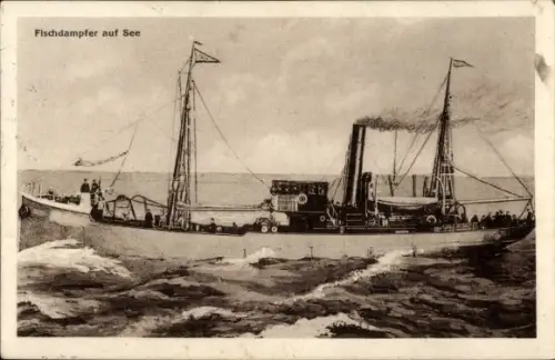 Ak Fischdampfer auf See