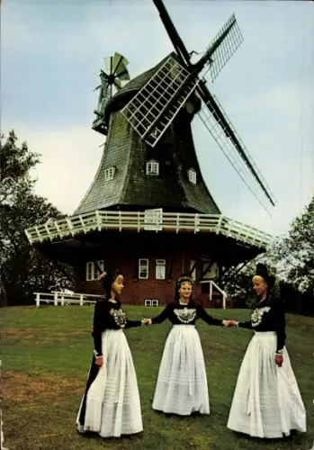 Ak Mädchen in Friesentrachten, Windmühle