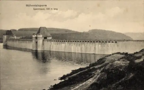 Ak Möhnesee in Westfalen, Möhnetalsperre,  Sperrmauer, 638 m lang