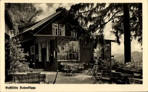 Ak Bad Harzburg am Harz, Waldhaus Rabenklippen, Terrasse