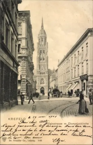 Ak Krefeld am Niederrhein, Rheinstraße mit Dionysiuskirche