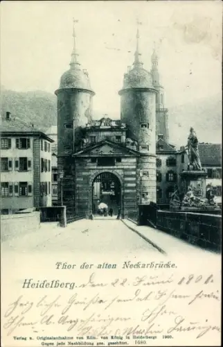 Ak Heidelberg am Neckar, Thor der alten Neckarbrücke, Brückentor mit zwei Türmen, Heidelberg