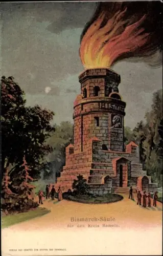 Ak Hameln, Ansicht der Bismarcksäule, Leuchtfeuer am Denkmal