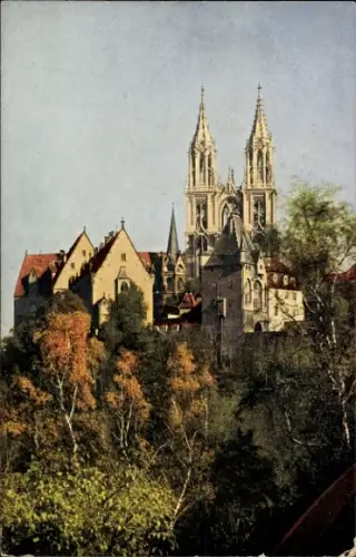 Ak Meißen an der Elbe, Albrechtsburg und Dom vom Meisatal