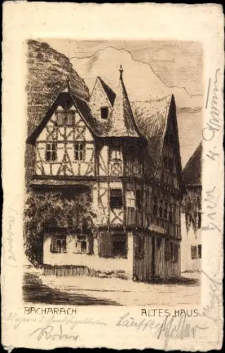 Künstler Ak Bacharach am Rhein, Altes Haus, Fachwerk