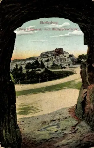 Ak Blankenburg am Harz, Burg Regenstein vom Raubgrafen Tunnel