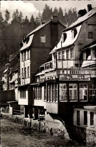 Ak Monschau Montjoie in der Eifel, Hotel "Alte Herrlichkeit", Café,  Häuser an der Rur